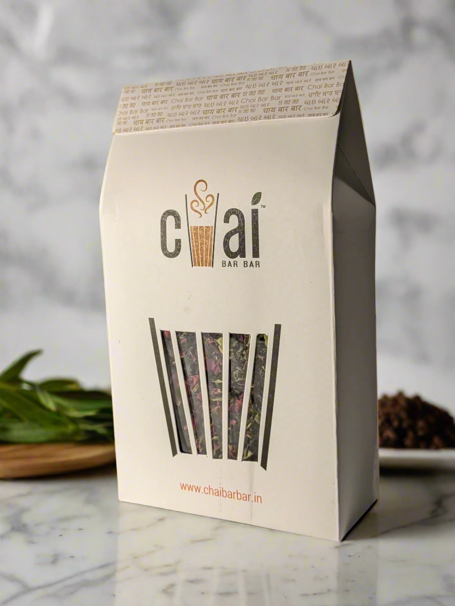 Chai Bar Bar Chocolate Black Tea – 100g pouch featuring premium Darjeeling black tea infused with natural chocolate flavor
